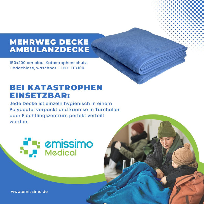 Mehrweg Decke Ambulanzdecke 150x200 cm blau - Katastrophenschutz, Obdachlose, waschbar OEKO-TEX100