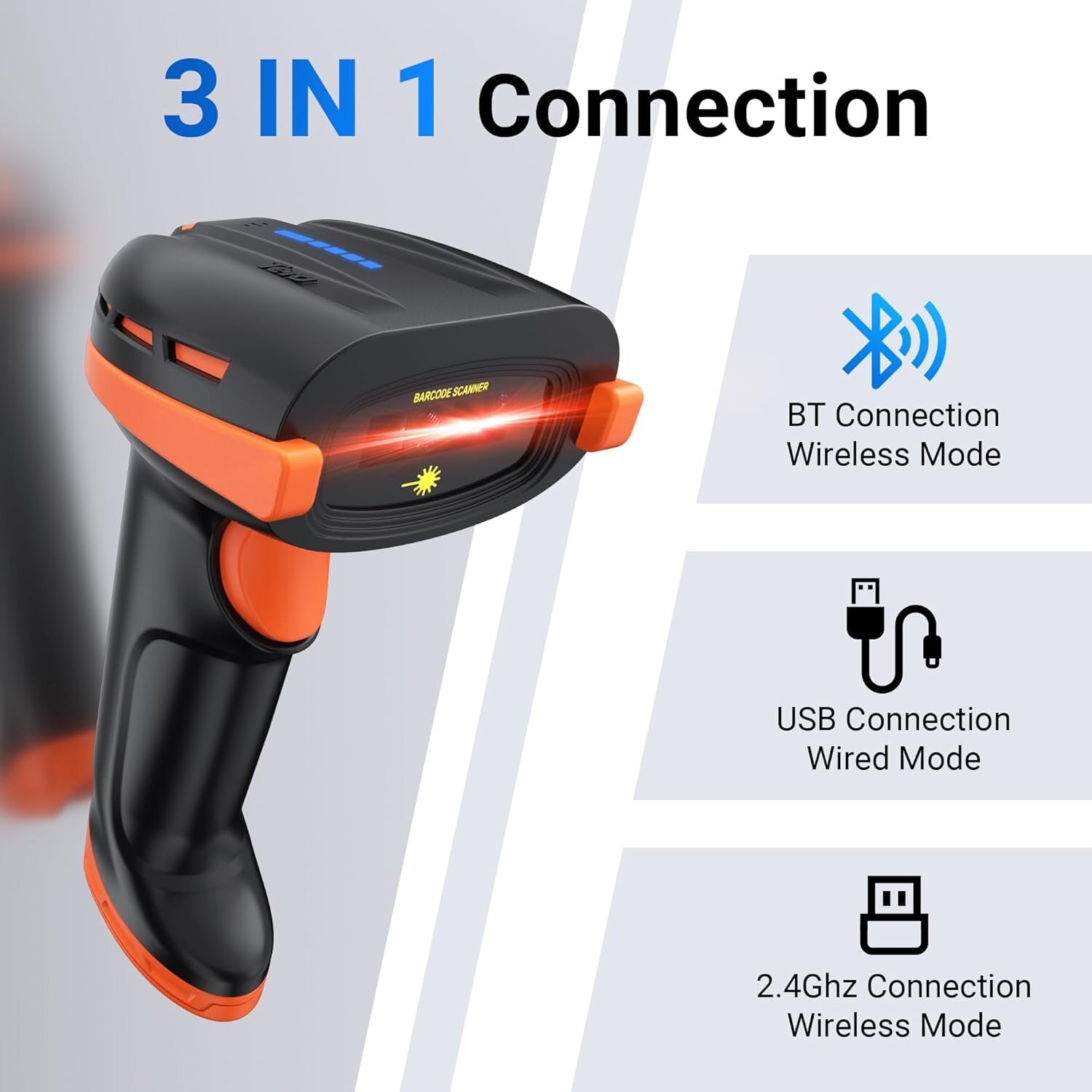 Tera D6100 Pro Scanner 1D/2D, Bluetooth Wireless 2.4GHz USB, inkl. Ständer - Akku - Orange