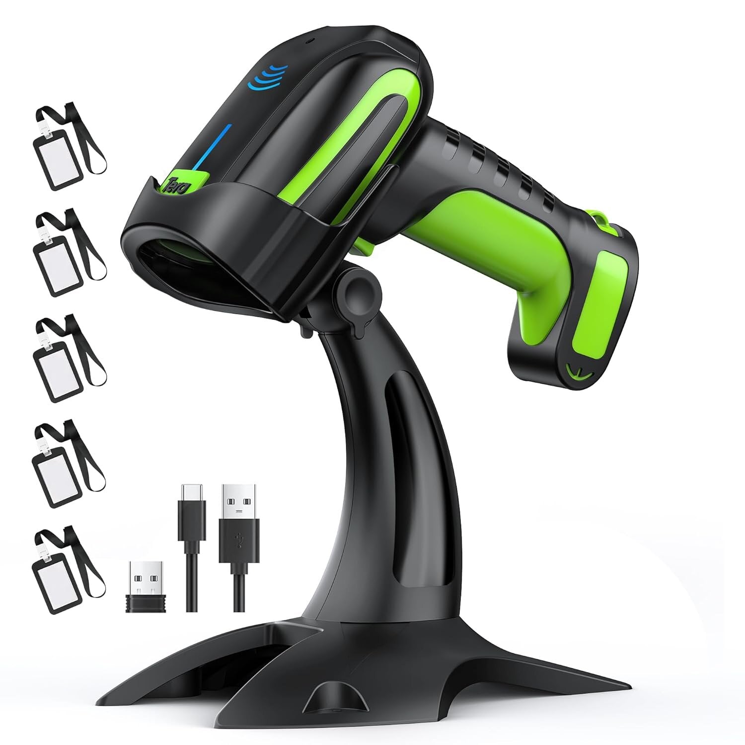 Tera 8200 NFC Scanner 1D/2D, Bluetooth 2.4GHz USB Wireless, inkl. Ständer – Akku – Grün