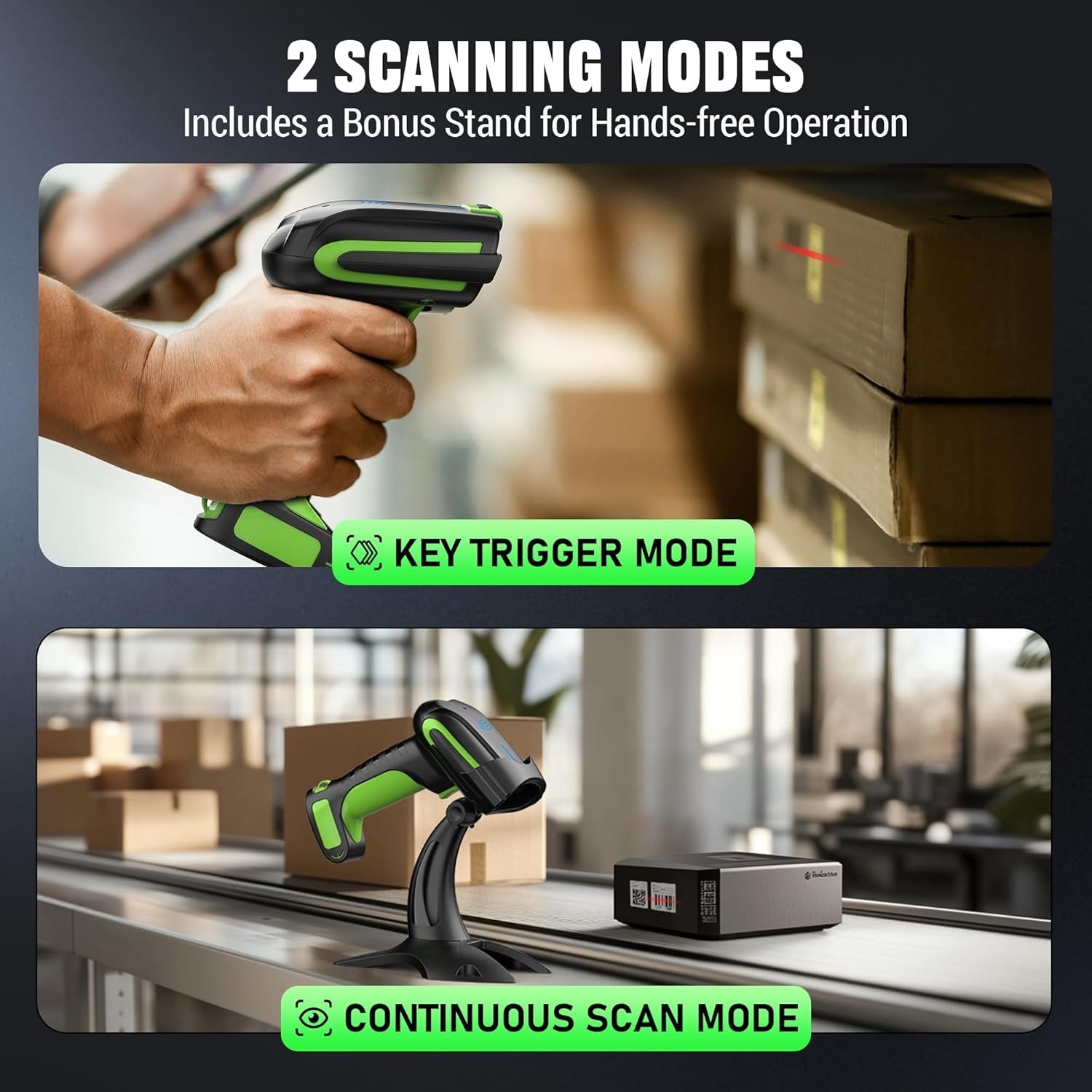 Tera 8200 NFC Scanner 1D/2D, Bluetooth 2.4GHz USB Wireless, inkl. Ständer – Akku – Grün