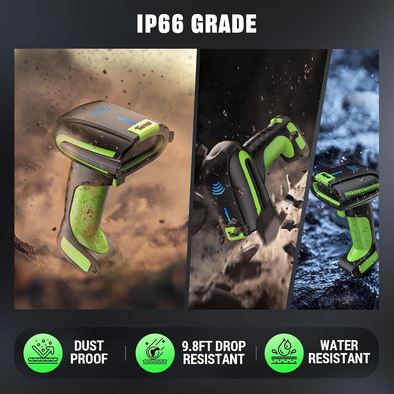 Tera 8200 NFC Scanner 1D/2D, Bluetooth 2.4GHz USB Wireless, inkl. Ständer – Akku – Grün