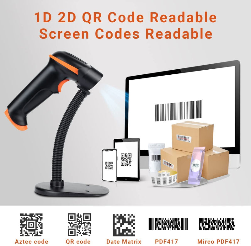 Tera Barcode Scanner 1D 2D QR Kabellos 2,4 GHz USB 2,0 Handscanner Ständer D5100