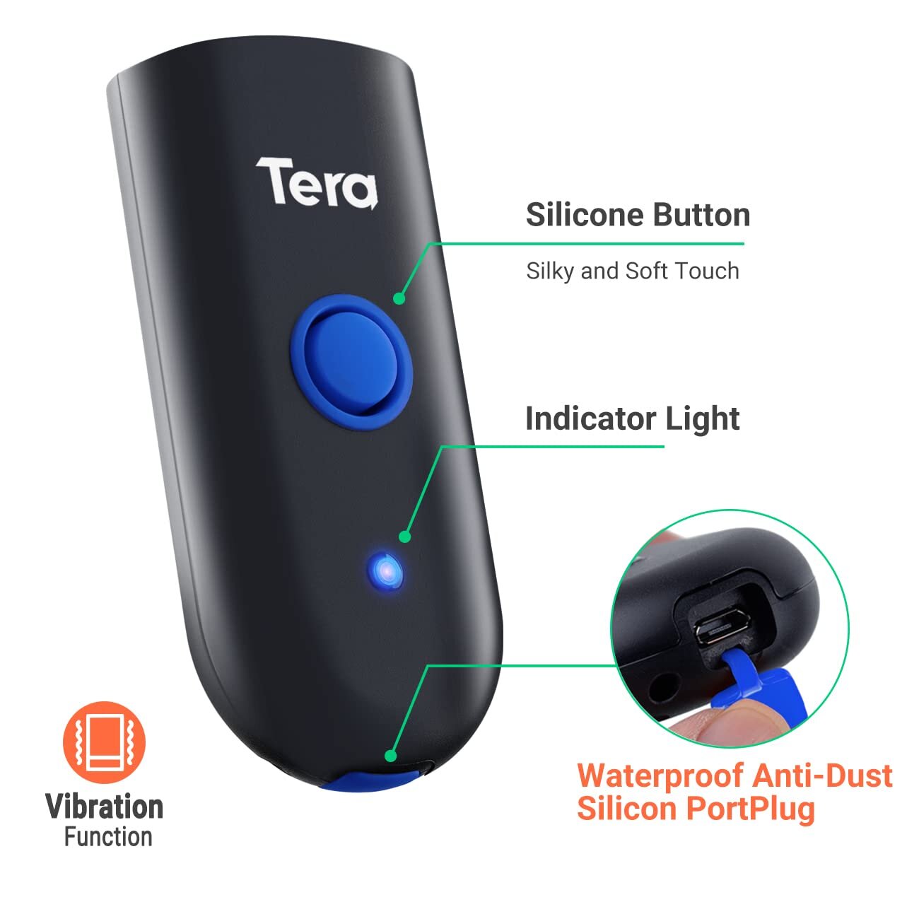Tera Barcode-Scanner Handscanner 3-in-1 Bluetooth USB-Kabel 2,4G Wireless 1D Barcode 1100L