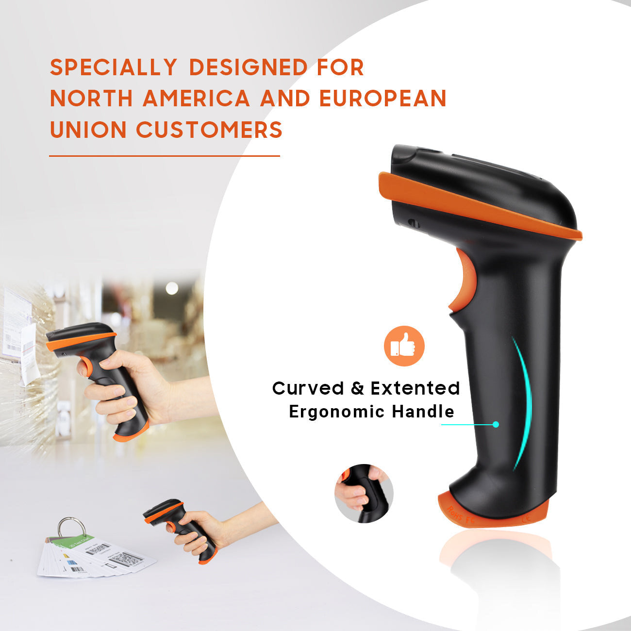 D5100 2D Wireless Barcode Scanner Schwarz (ohne Stativ) USB Kabel + USB Wireless