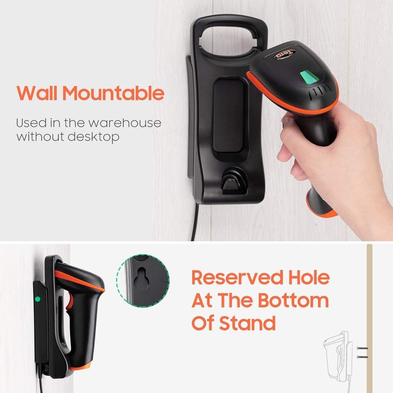 Tera Barcode Scanner 1D 2D QR Kabellos 2,4 GHz USB Handscanner, D5100-CR
