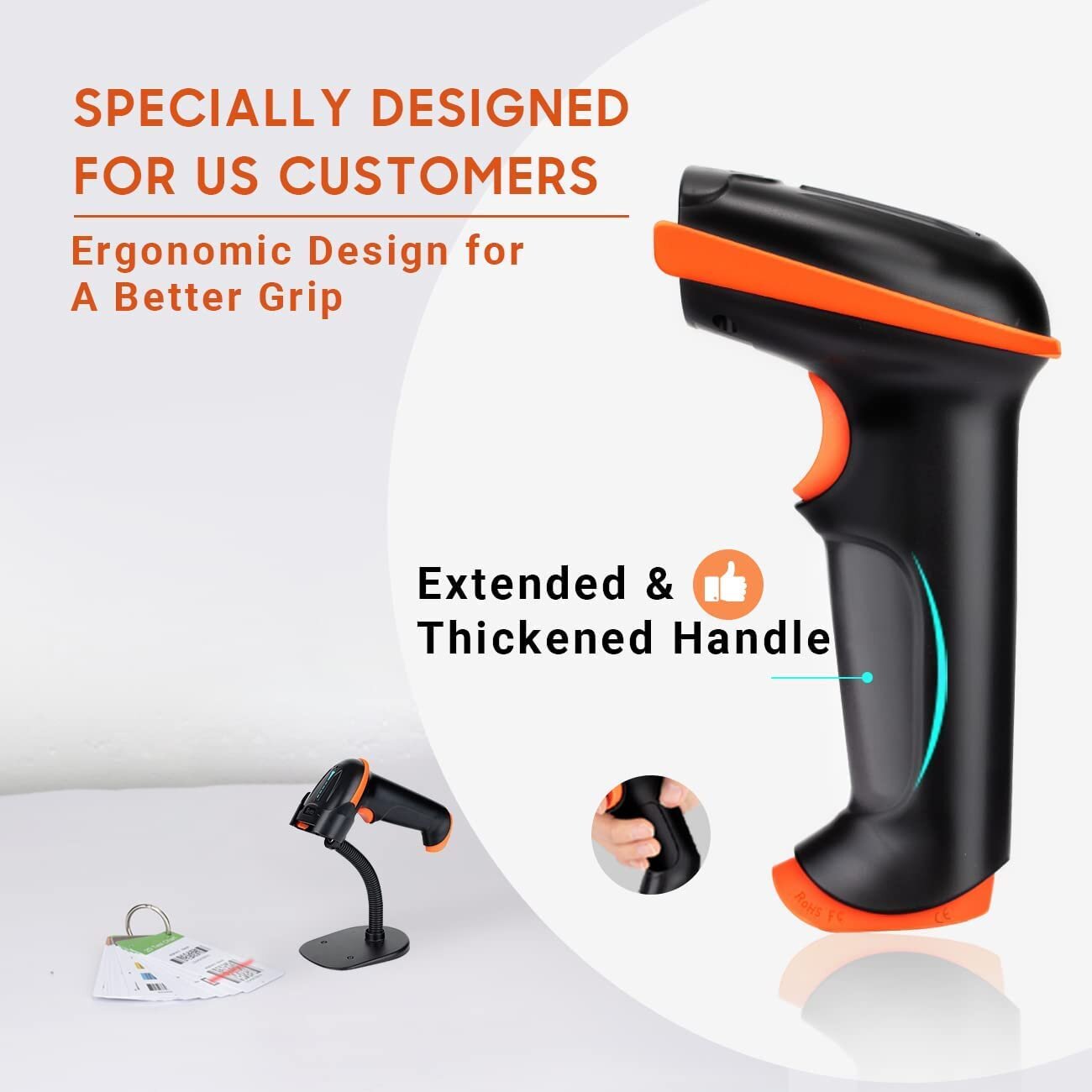 Tera Barcode Scanner 1D 2D QR Kabellos 2,4 GHz USB 2,0 Handscanner Ständer D5100