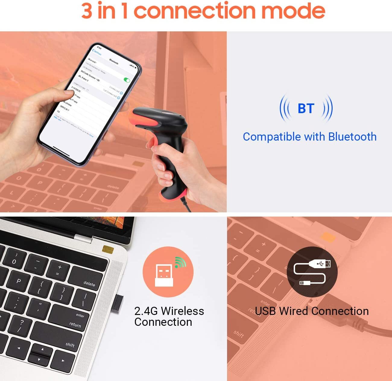 Tera Pro Bluetooth Barcode Scanner QR Code 2.4GHz Wireless USB Connected HW0002-O