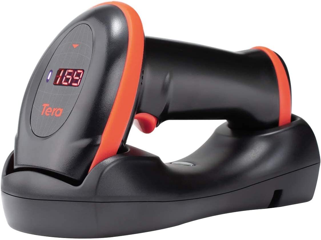 Tera Barcode-Scanner Bildsensor 2D 1D QR Wireless 2,4 GHz mit Ladestation USB-Kabel HW0008 Orange