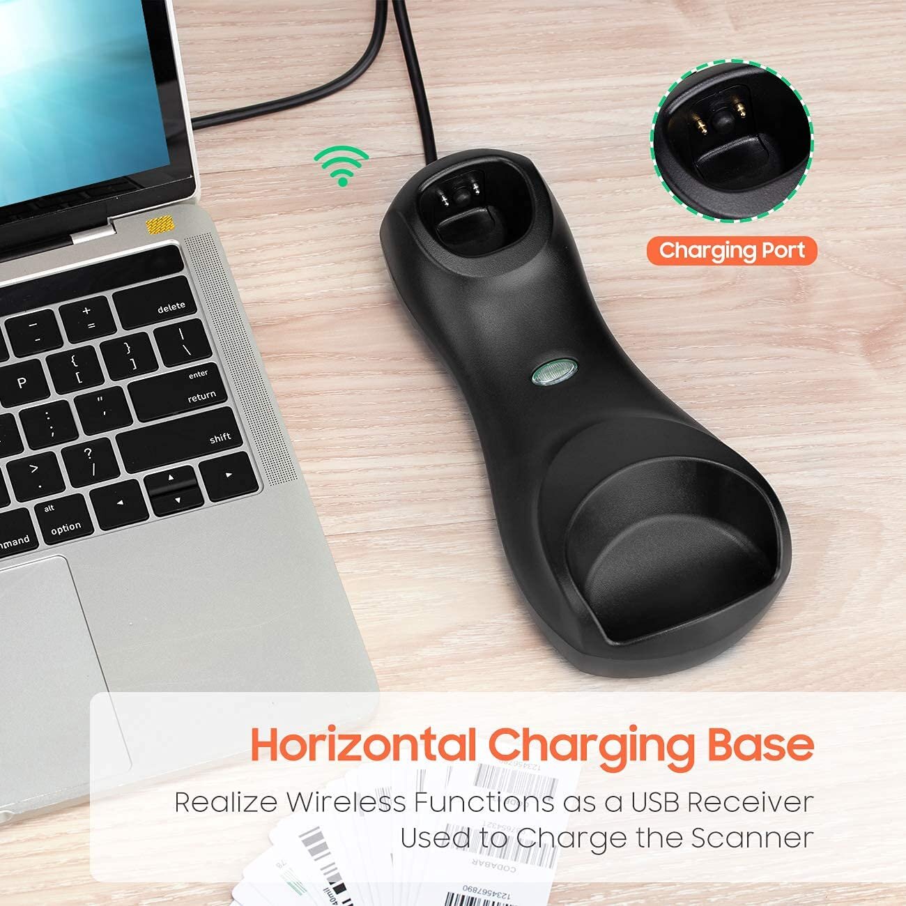 Tera Barcode-Scanner Bildsensor 2D 1D QR Wireless 2,4 GHz mit Ladestation USB-Kabel HW0008 Orange