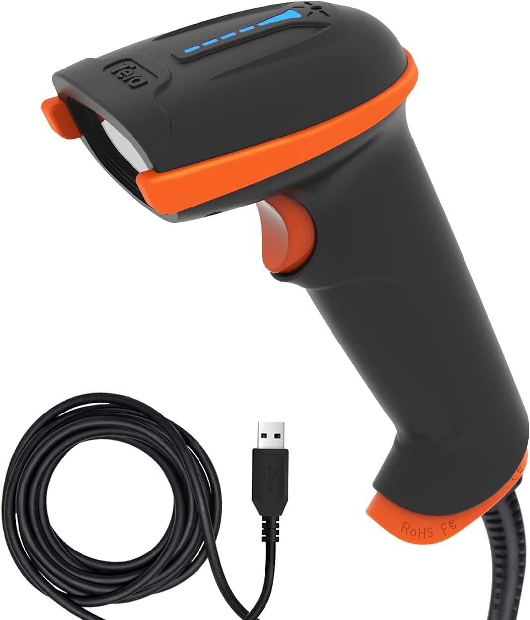 Tera Barcode-Scanner 1D USB Handheld Plug and Play, L5100Y Orange ohne Ständer