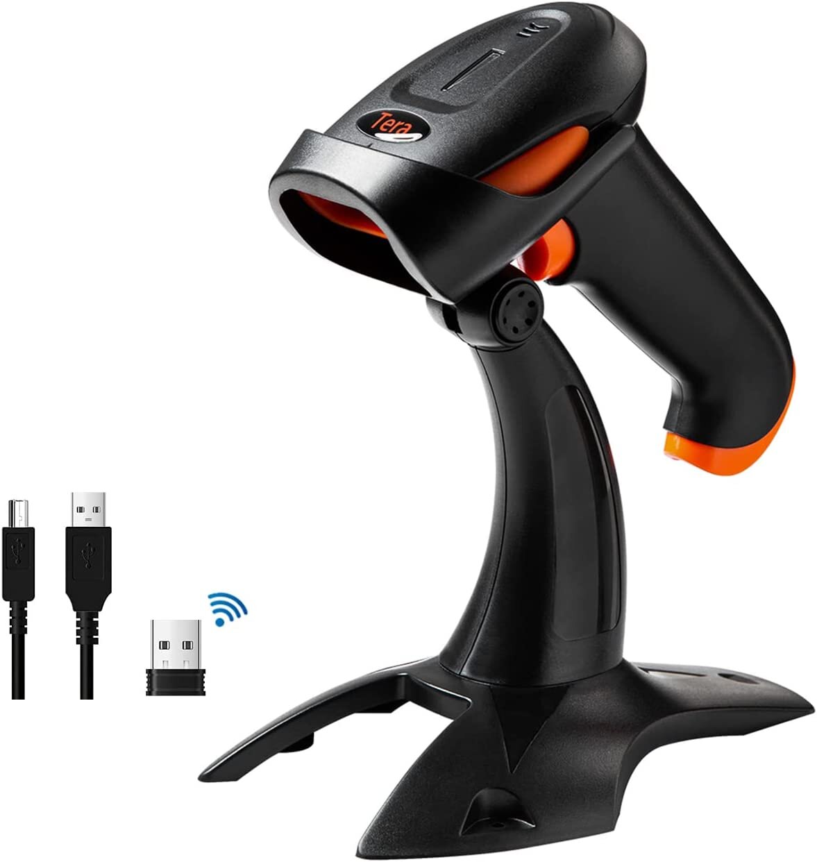 Tera Barcode-Scanner 1D 2D QR 3 in 1 - Wireless Bluetooth USB Wired mit Ständer/Halterung HW0001
