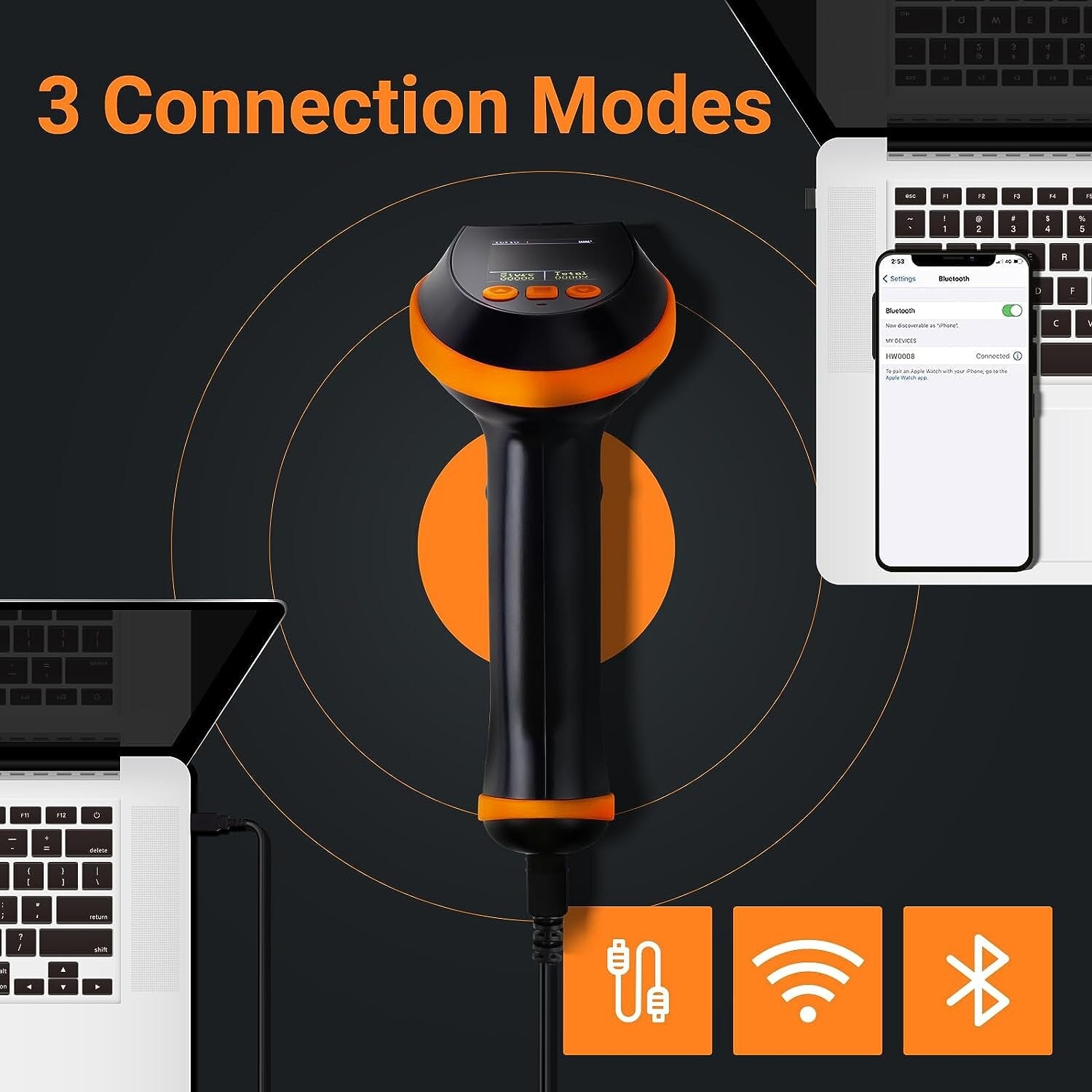 Tera 1D 2D QR Barcode-Scanner Einstellungsbildschirm & Tastenfeld Bluetooth 2.4GHz USB HW0009