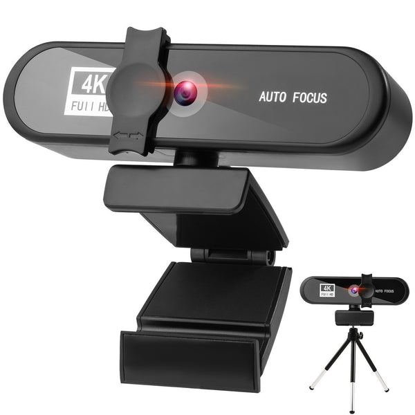 emissimo 4K Full HD Webcam + Mikrofon Drehbare Kameras 8MP Bildwinkel 120° mit Tripod 30FPS USB