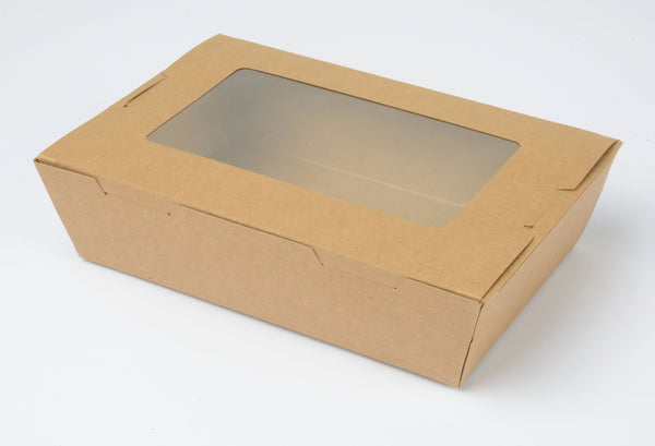 Lunchbox Salatschale aus braunem Kraftpapier +PE-Fenster, 700 ml  - 15 x 10 cm h 4,5 - 200 Stück
