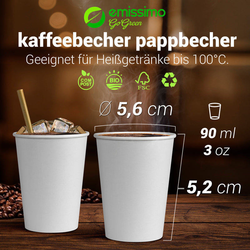 Pappbecher weiß kompostierbar - Kapazität: 75 ml (3 oz) - 50 Stück