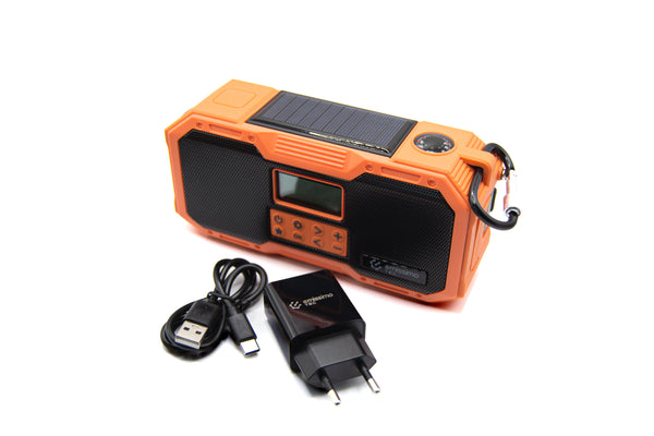 Emissimo Tec ACE DAB/DAB+ Notfallradio Kurbelradio Solarradio Powerbank Taschenlampe USB-C Orange