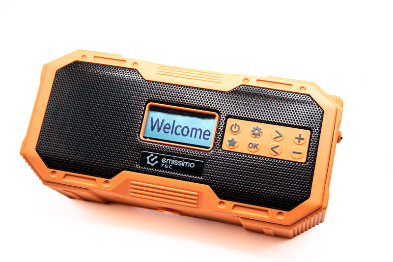 Emissimo Tec Naranya DAB+ Notfallradio Kurbelradio Solarradio Powerbank Taschenlampe USB-C Orange