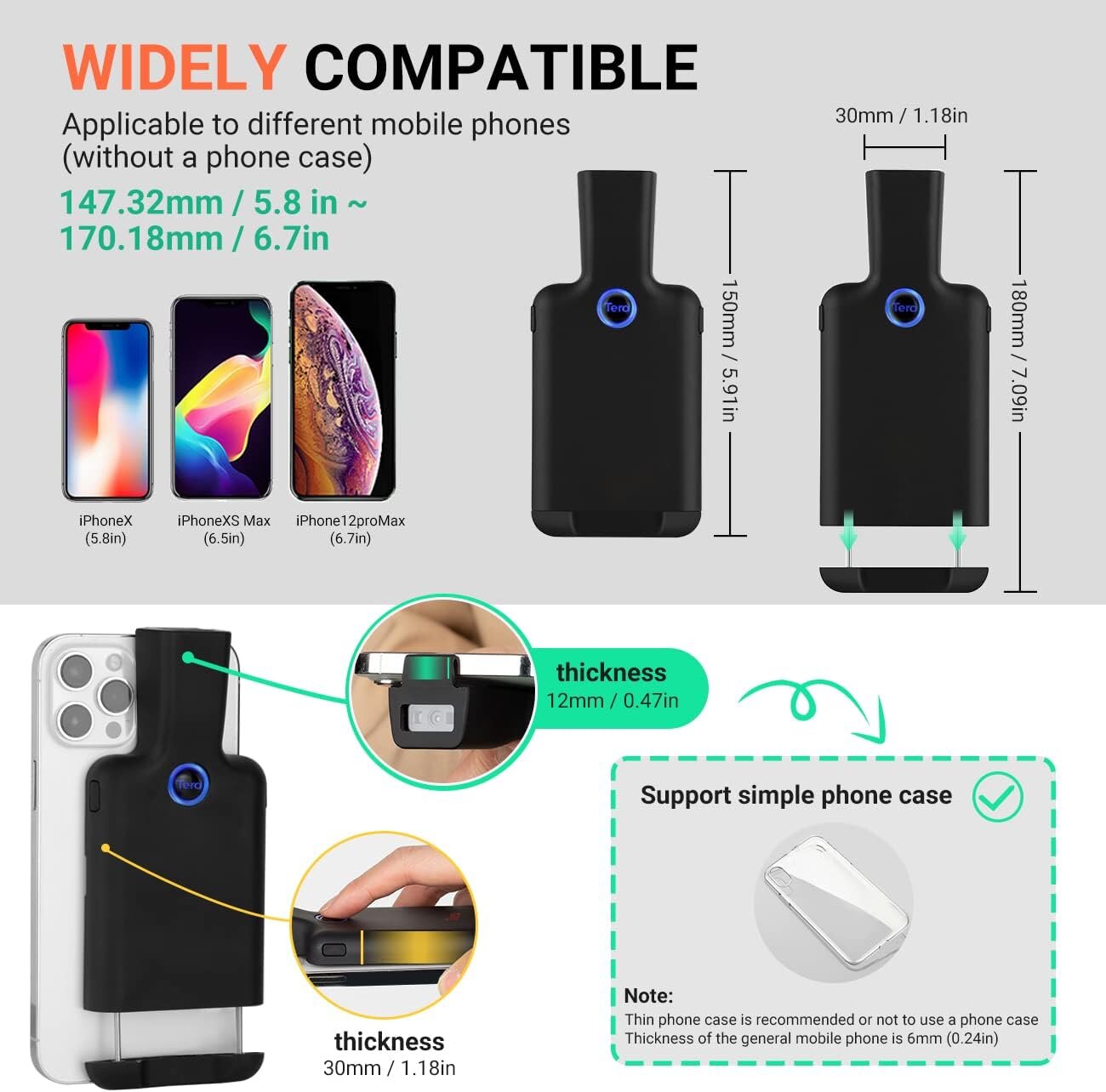 Tera Barcode Scanner 0012 1D 2D QR Tragbarer Rückclip Wireless Drahtlos Bluetooth für Smartphone
