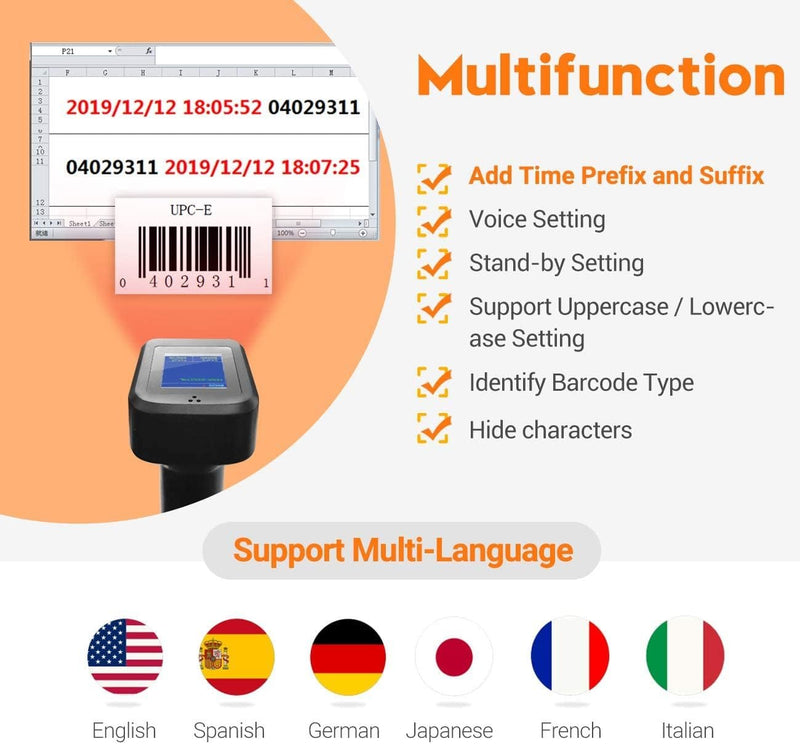 Tera 1D 2D QR Barcode-Scanner Einstellungsbildschirm Ladestation Bluetooth 2.4GHz USB HW0006Pro