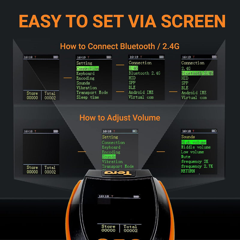 Tera 1D 2D QR Barcode-Scanner Einstellungsbildschirm & Tastenfeld Bluetooth 2.4GHz USB HW0009