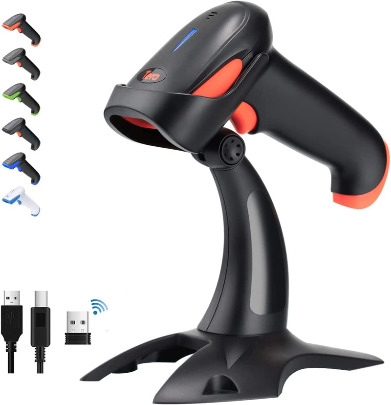 Tera Barcode Scanner 2D 1D 2.4 GHz/Bluetooth/USB2000mAh Akku /Kabel/Ständer, HW0002 Koralle