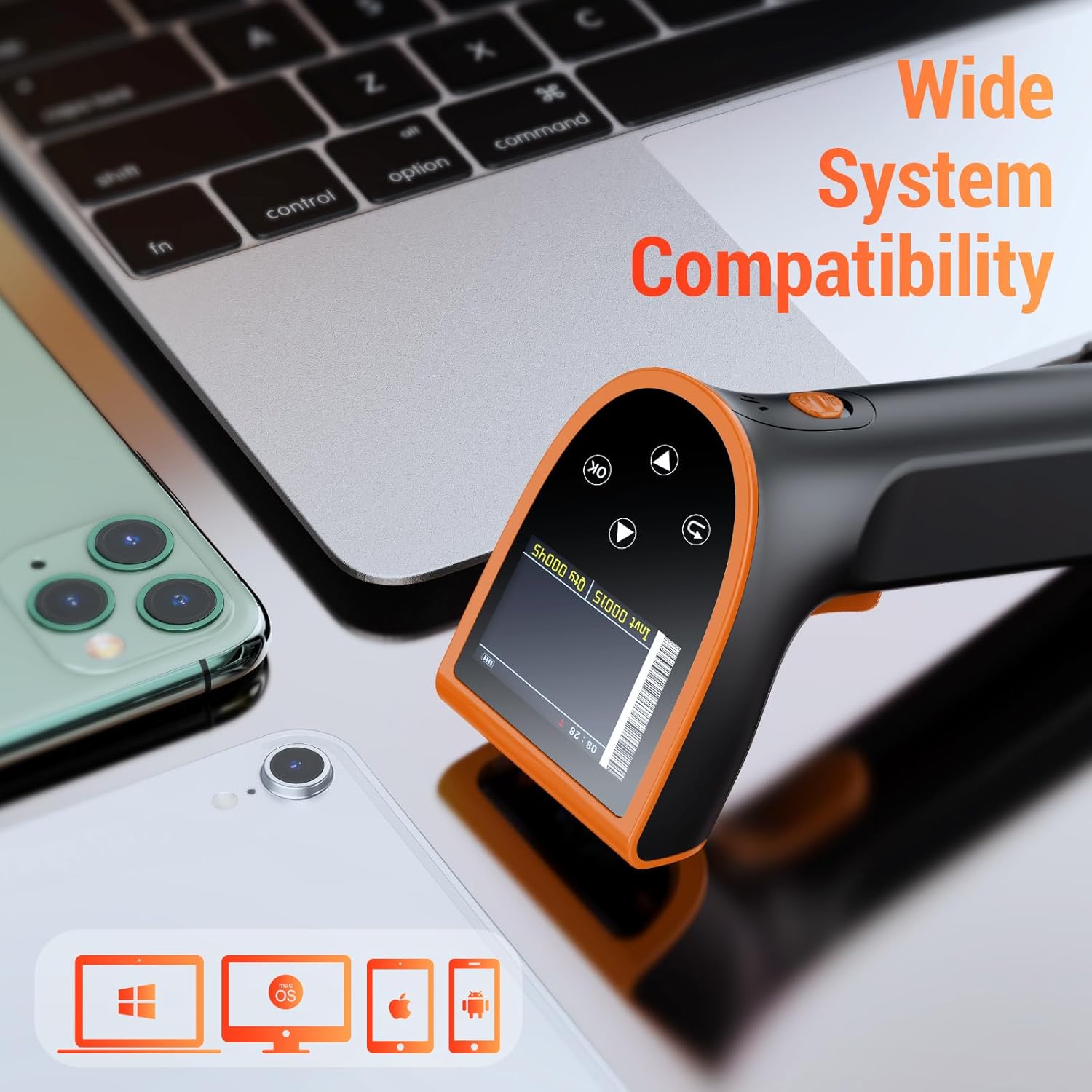 Tera HW0015 Scanner 1D/2D, Bluetooth 2.4GHz USB Wireless, inkl. Ladestation – Akku – Orange