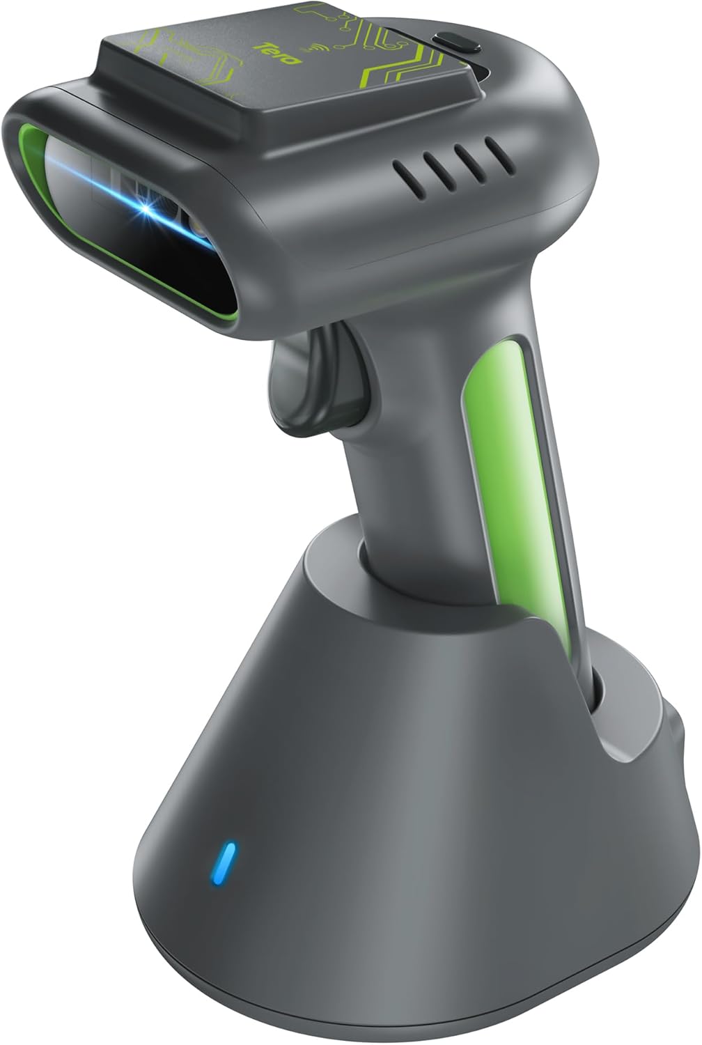 HW0016 Scanner RFID/1D/2D, Bluetooth 2.4GHz USB Wireless, inkl. Ladestation – Akku – Grün