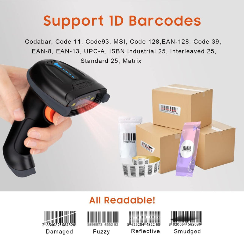 Tera Kabelloser Barcodescanner Handheld 1D Laser Wireless und USB Akku 2000mAh Modell 5100 Grau