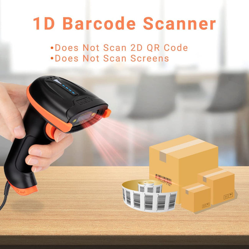 Tera Barcode-Scanner 1D USB Handheld Plug and Play, L5100Y Orange ohne Ständer