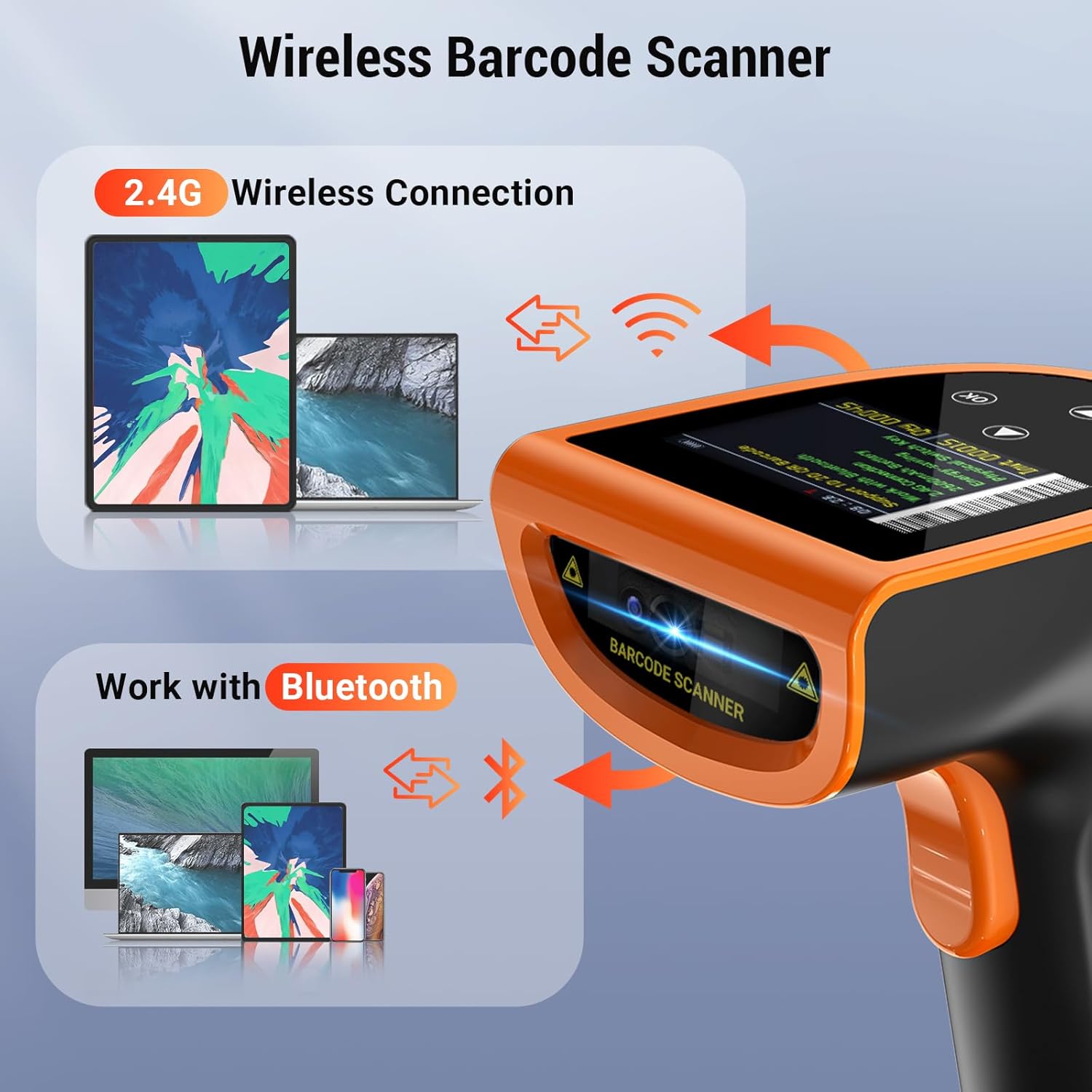 Tera HW0015 Scanner 1D/2D, Bluetooth 2.4GHz USB Wireless, inkl. Ladestation – Akku – Orange
