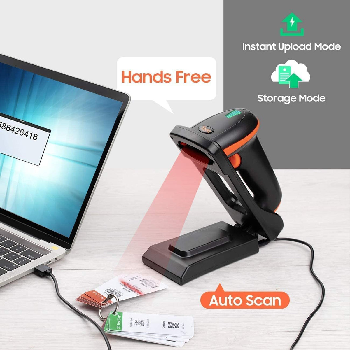 Tera Barcode Scanner 1D 2D QR Wireless Kabellos 2,4 GHz + Wired USB 2,0 Kabelgebunden Handscanner Barcodelesegerät mit Ständer Halterung 5 Mil Auflösung 100m Reichweite, D5100 Tera Barcode Scanner 1D 2D QR Wireless Kabellos 2,4 GHz + Wired USB 2,0 Kabelgebunden Handscanner Barcodelesegerät mit Ständer Halterung 5 Mil Auflösung 100m Reichweite, D5100