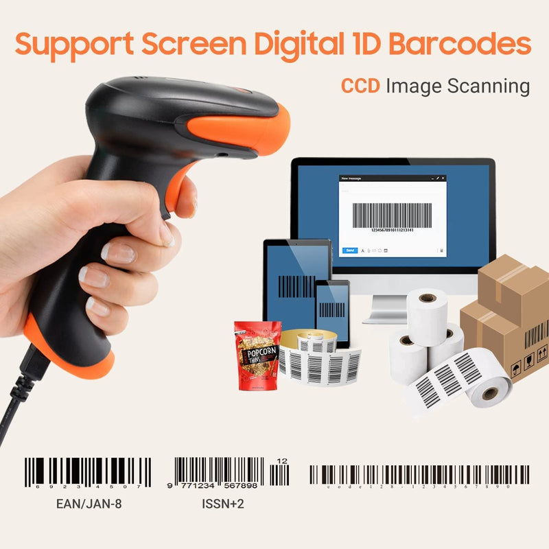 Tera Barcode Scanner 1D CCD Handlich Plug und Play Barcode-Leser SchnellerPräziser Modell 1500C