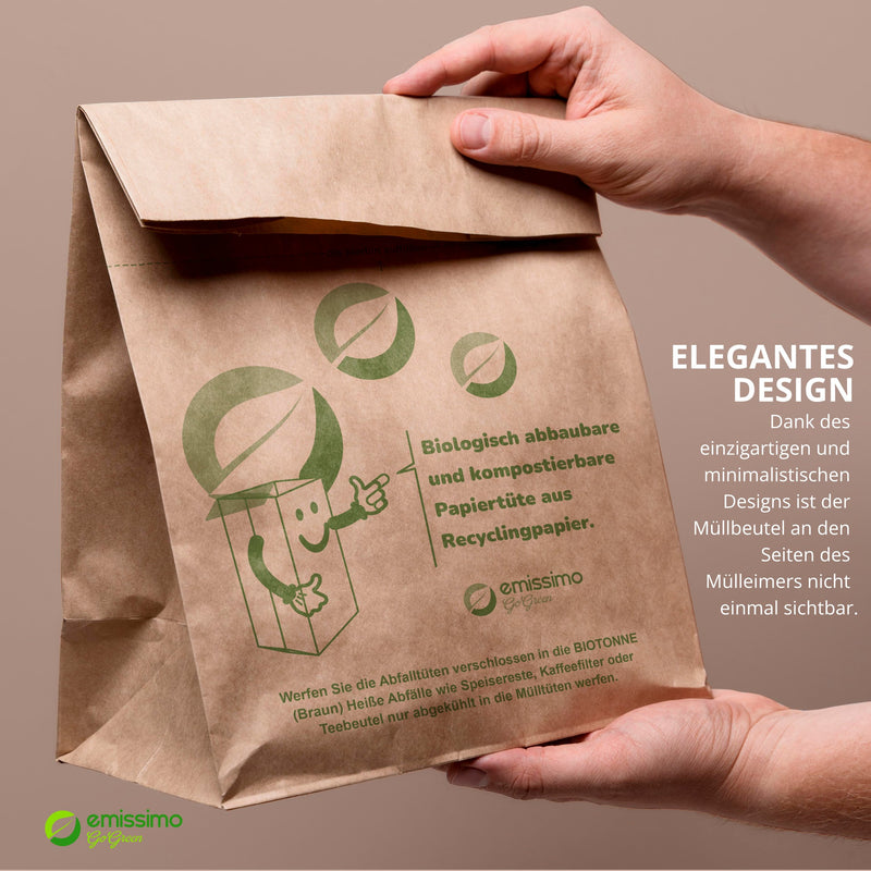 emissimo GoGreen Bioabfallbeutel aus Recyclingpapier, 9 Liter kompostierbare (50 Stück)