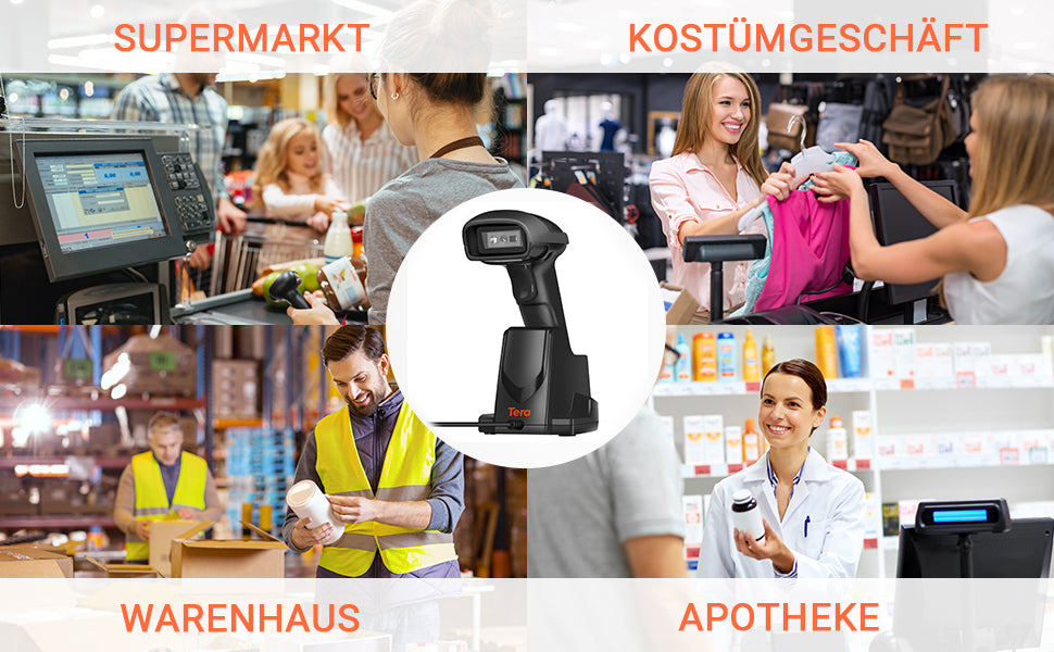 Tera D6100 1D 2D QR Wireless 2,4 GHz Barcodescanner Kabelloses Barcode-Lesegerät mit Ladeschale