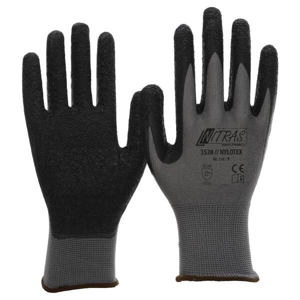 NITRAS NYLOTEX, guantes de nailon, gris, revestimiento de látex, negro, EN 388, talla 9 (1 par)