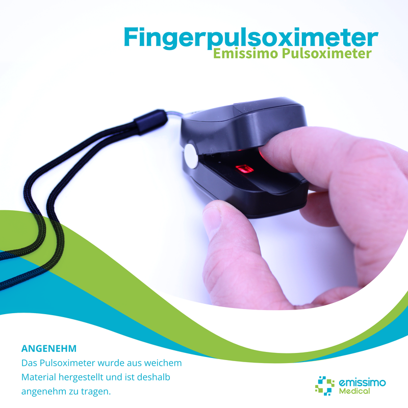 Emissimo Fingerpulsoximeter für Messung von Puls und Sauerstoffsättigung am Finger