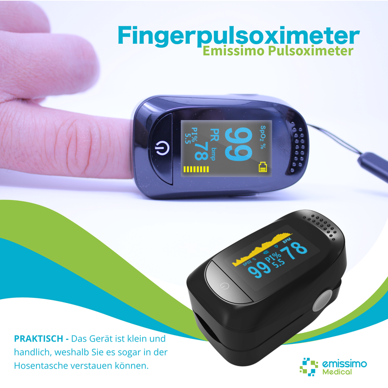 Oxímetro de pulso de dedo Emissimo para medir el pulso y la saturación de oxígeno en el dedo