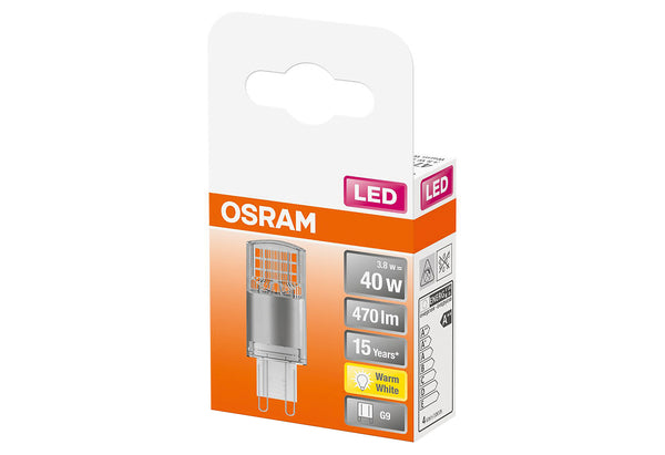 Lámpara pin LED de OSRAM con base G9, blanco cálido (2700 K), lámpara de bajo voltaje de 12 V, 3,8 W, reemplazo para