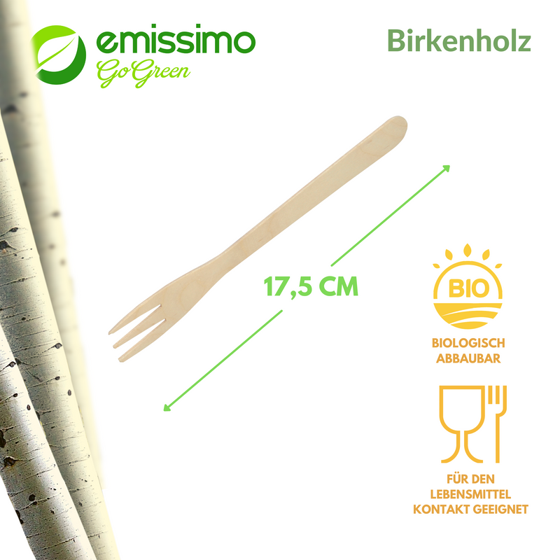 Imbissgabel, extralang, dreizackig, Birkenholz FSC-zertifiziert, 175 mm 100 Stück