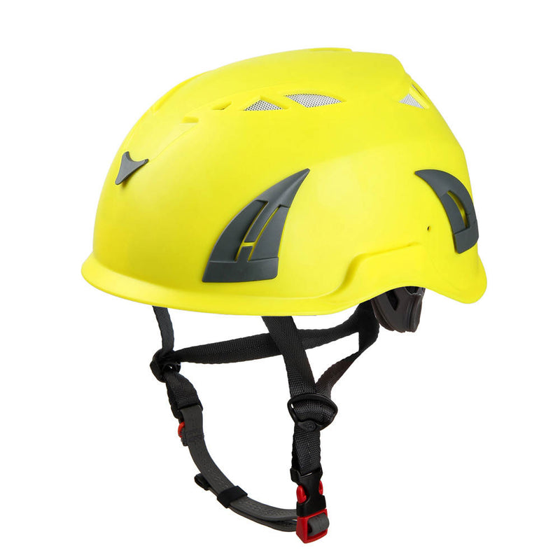 Casco de seguridad industrial con barboquejo y orificios de ventilación EN397, EN12492 53-61cm amarillo