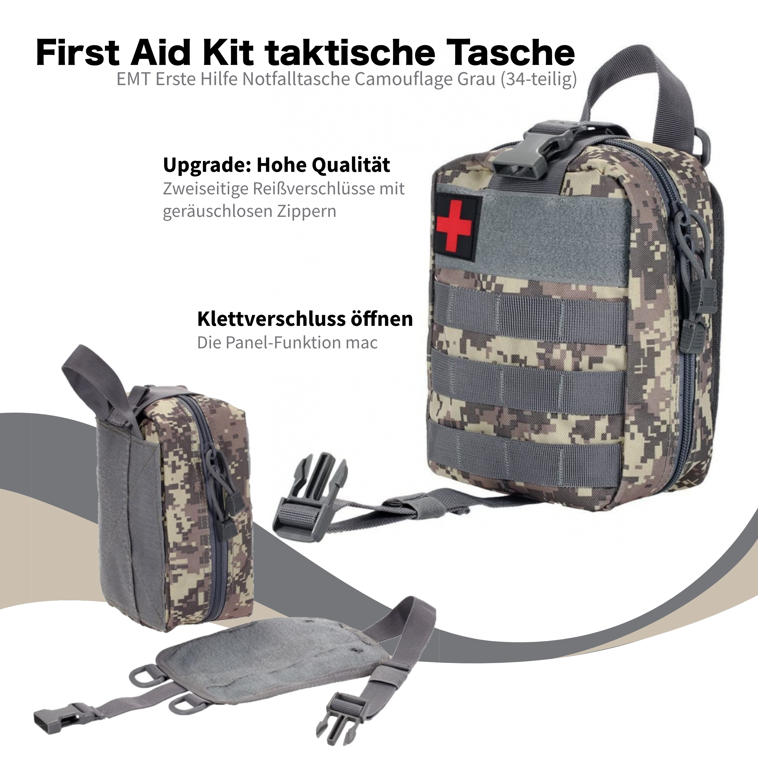 Erste Hilfe Set Verbandstasche Molle Pouch Notfalltasche befüllt DIN 13164 Version 2022 (34-teilig)