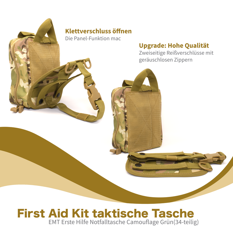 Bolsa táctica botiquín de primeros auxilios, bolsa de emergencia de primeros auxilios EMT camuflaje verde (34 piezas)