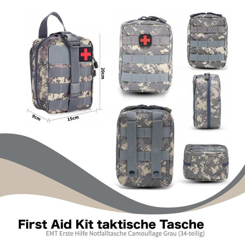 Erste Hilfe Set Verbandstasche Molle Pouch Notfalltasche befüllt DIN 13164 Version 2022 (34-teilig)