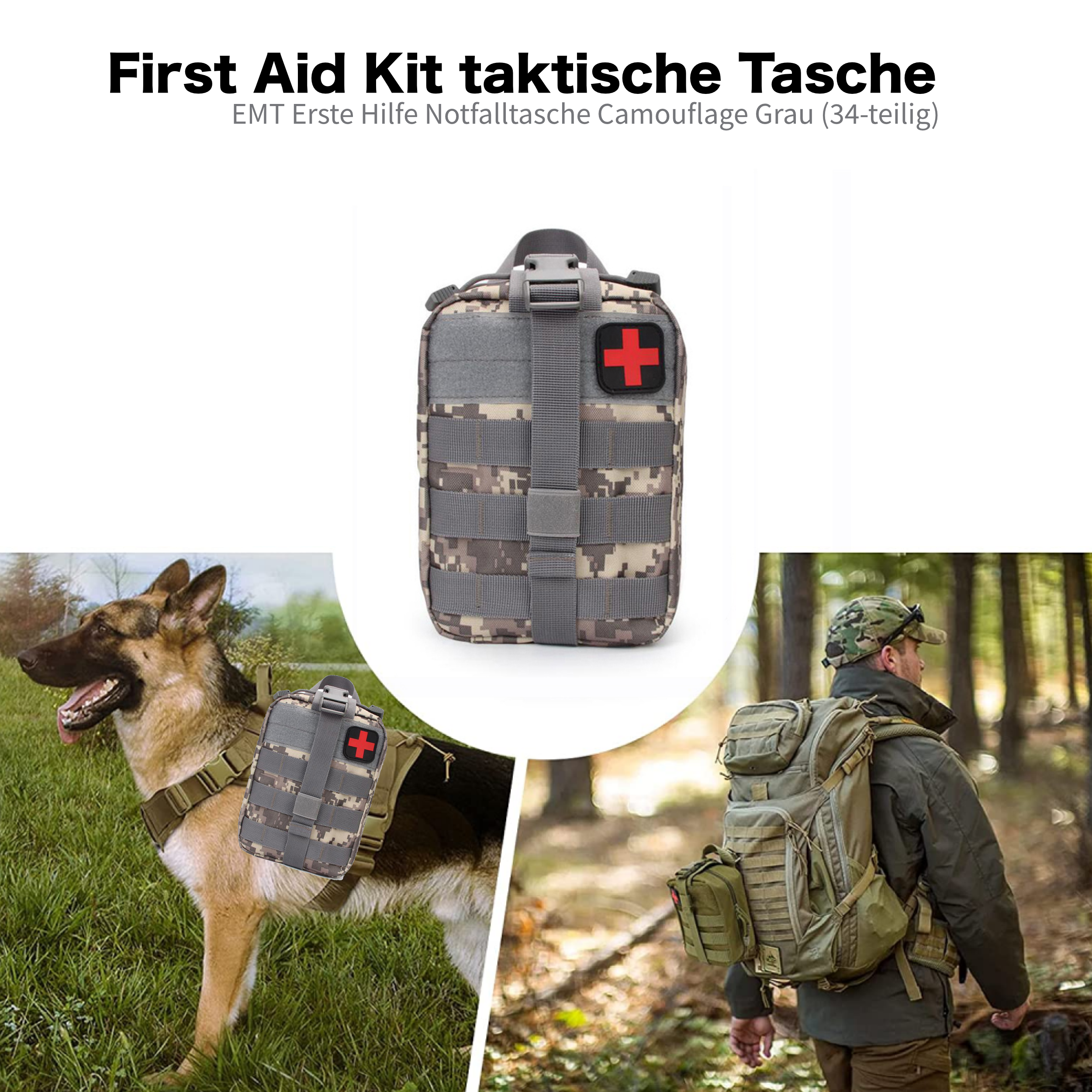 Erste Hilfe Set Verbandstasche Molle Pouch Notfalltasche befüllt DIN 13164 Version 2022 (34-teilig)