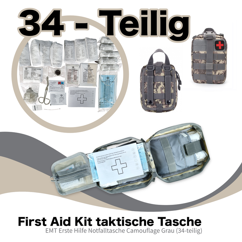 Erste Hilfe Set Verbandstasche Molle Pouch Notfalltasche befüllt DIN 13164 Version 2022 (34-teilig)
