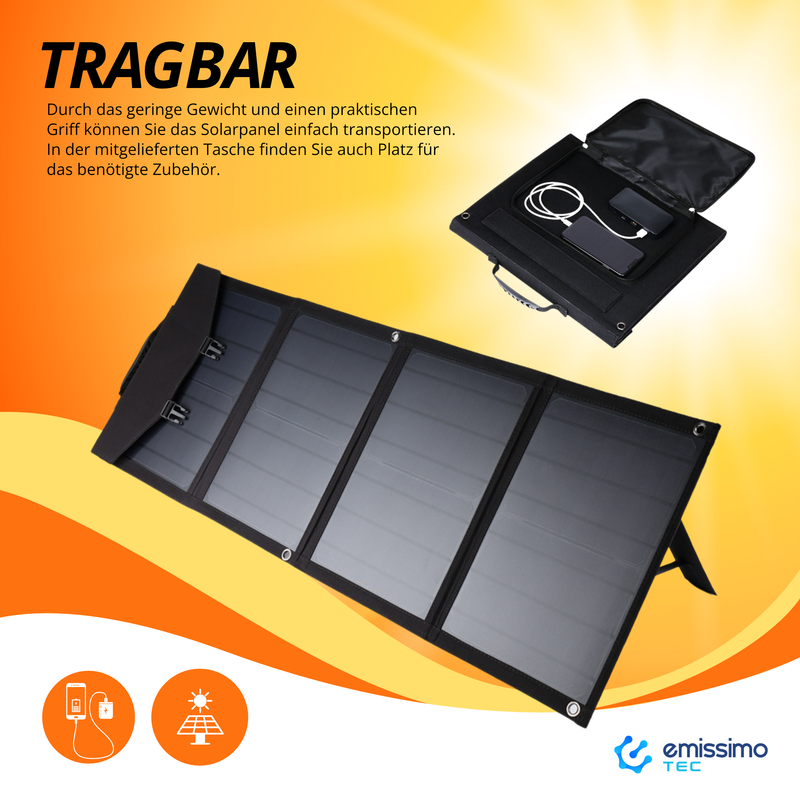 Panel solar plegable 80W - Estación de energía monocristalina con USB - Altamente eficiente y portátil