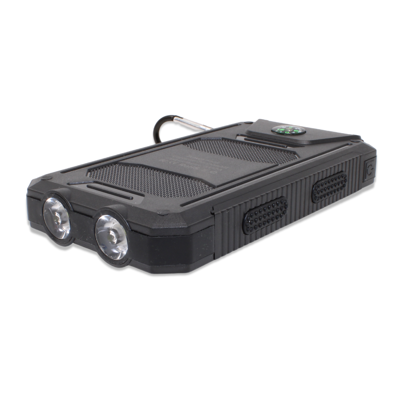 Powerbank 20,000mah - iPhone y Android - Linterna, 2 puertos USB, resistente al agua, protección contra caídas, brújula, cargador solar