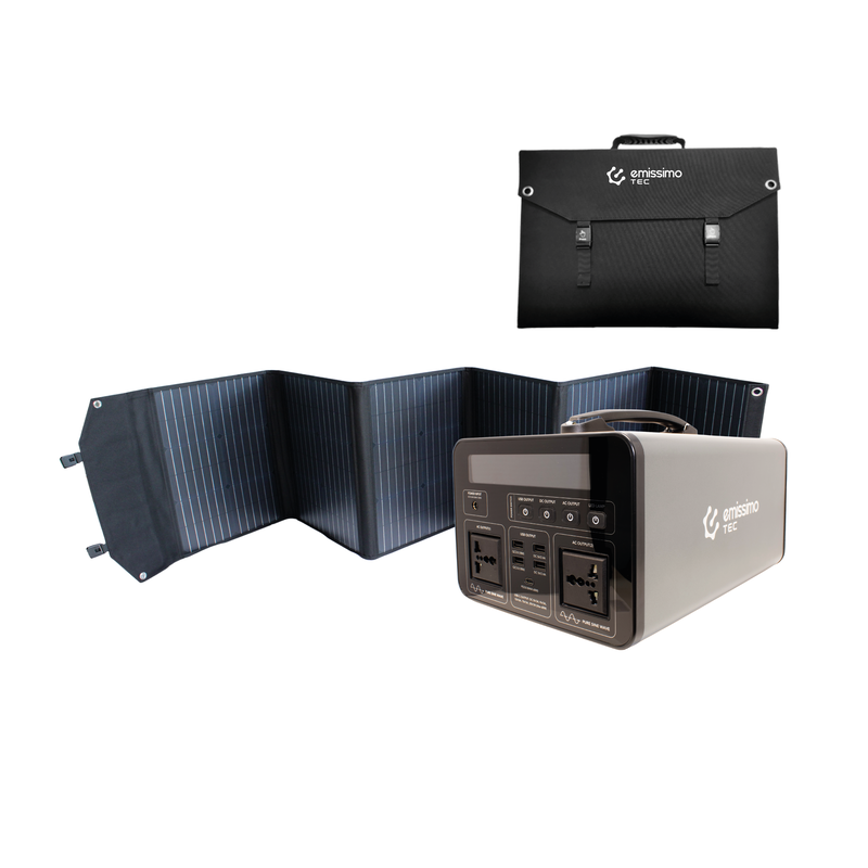 Emissimo Tec Starter Set Mobiler Strom 1000W Power Station + 200W Solar Panel