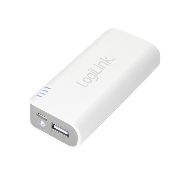 LogiLink Powerbank 5000 mAh, Lithium-Ion, 1x USB, weiß/grau