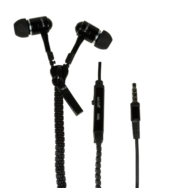 Auriculares intrauditivos estéreo con cremallera LogiLink con control remoto, negros